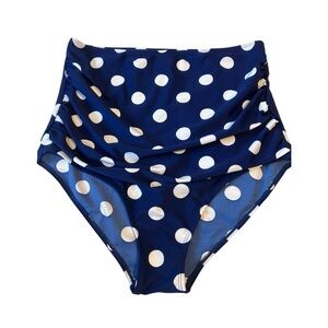 Navy Polka Dot High Waisted Bikini Bottom